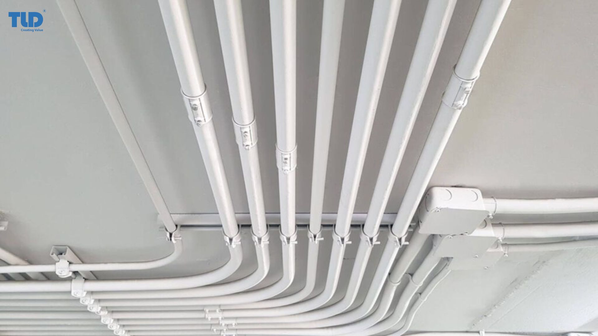 PVC conduits are installed within walls