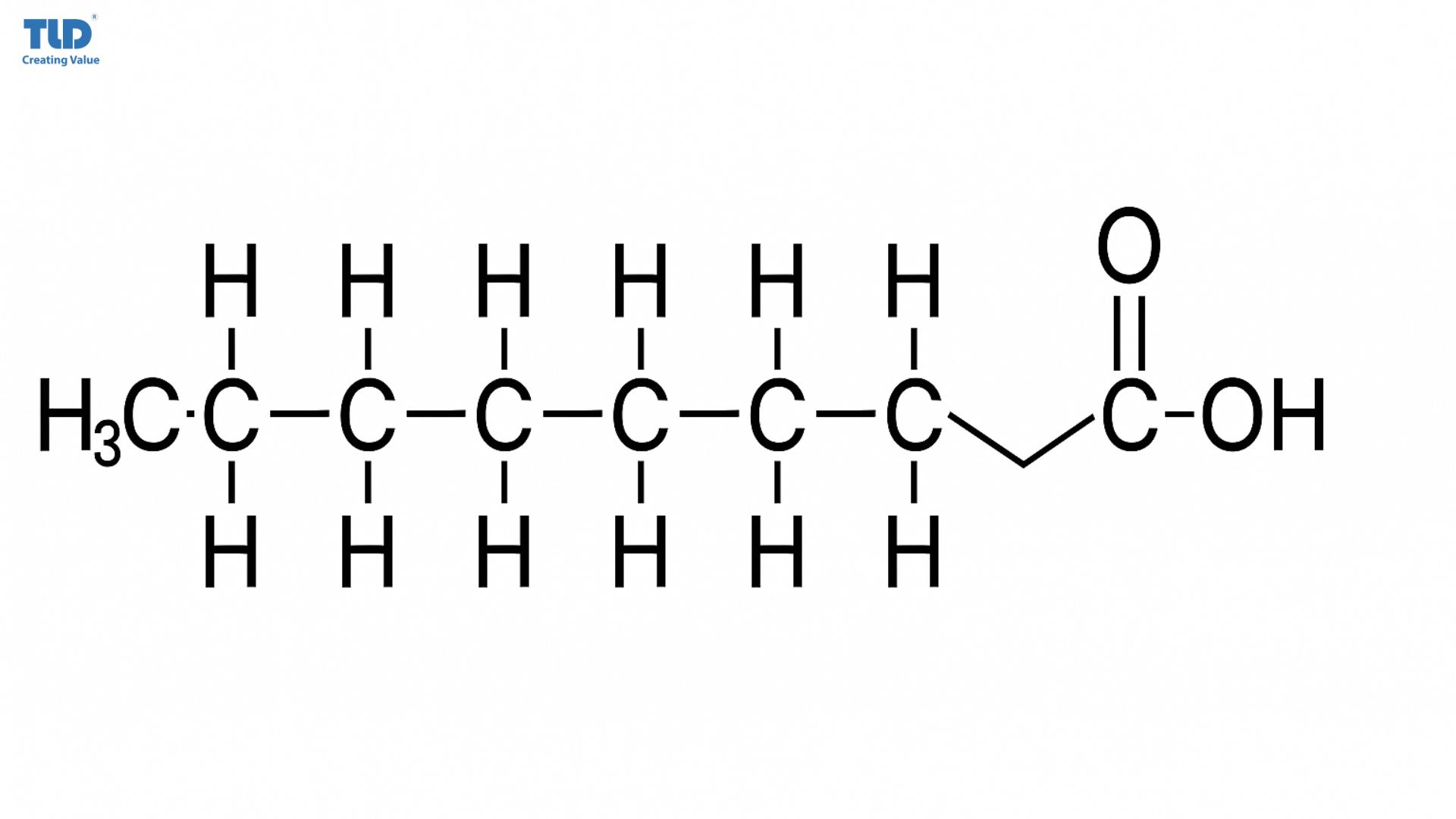 The structure shows stearic acid, a saturated fatty acid with an 18-carbon straight-chain and a terminal carboxylic acid group (COOH).